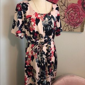 Pink floral midi maternity dress